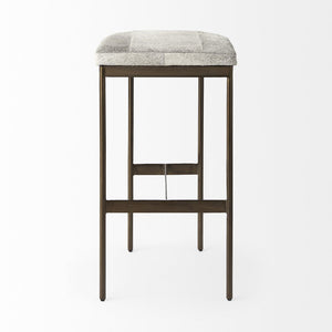 35" Gold Leather and Metal Backless Bar Chair