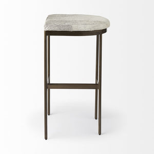 35" Gold Leather and Metal Backless Bar Chair
