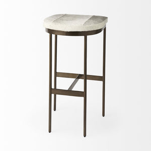 35" Gold Leather and Metal Backless Bar Chair