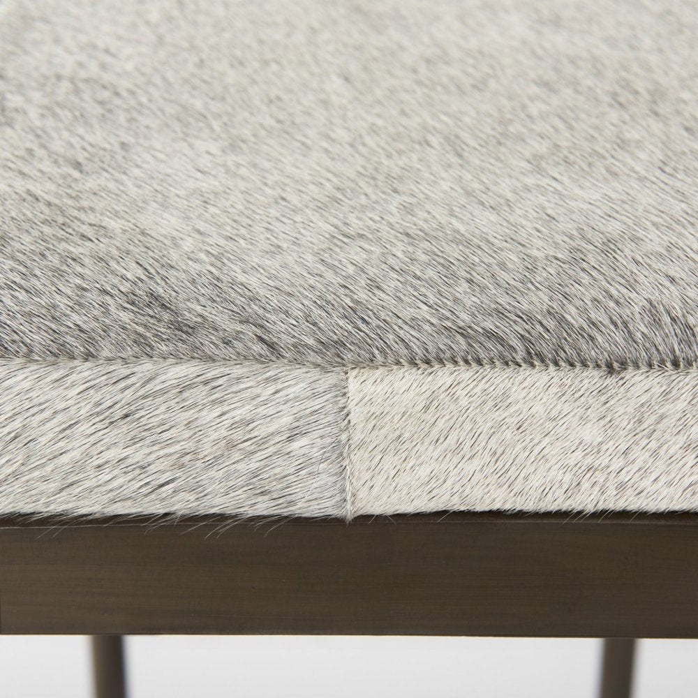 35" Gold Leather and Metal Backless Bar Chair