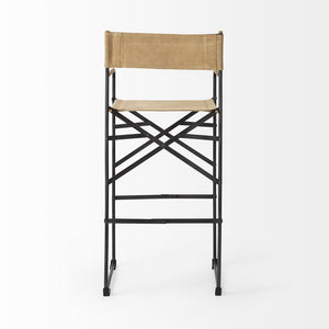 35" Brown And Black Leather And Iron Bar Chair