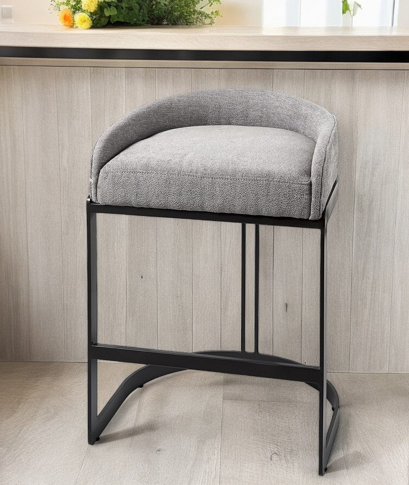29" Gray and Black Fabric and Metal Low Back Bar Chair
