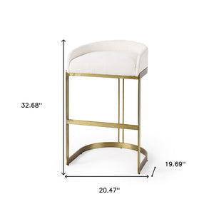 35" White and Gold Fabric and Metal Low Back Bar Chair