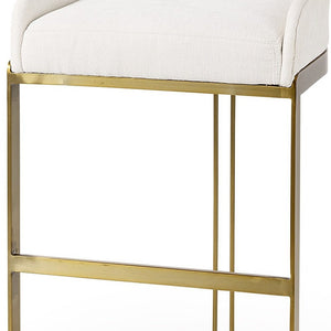 35" White and Gold Fabric and Metal Low Back Bar Chair