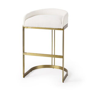 35" White and Gold Fabric and Metal Low Back Bar Chair
