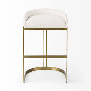 35" White and Gold Fabric and Metal Low Back Bar Chair