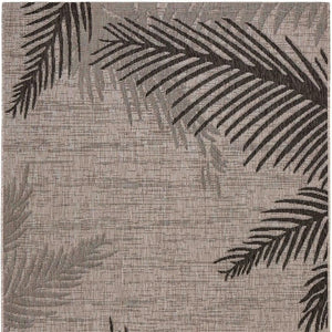 5' X 7' Beige And Red Palm Leaf Indoor Outdoor Area Rug