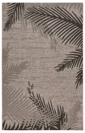 5' X 7' Beige And Red Palm Leaf Indoor Outdoor Area Rug
