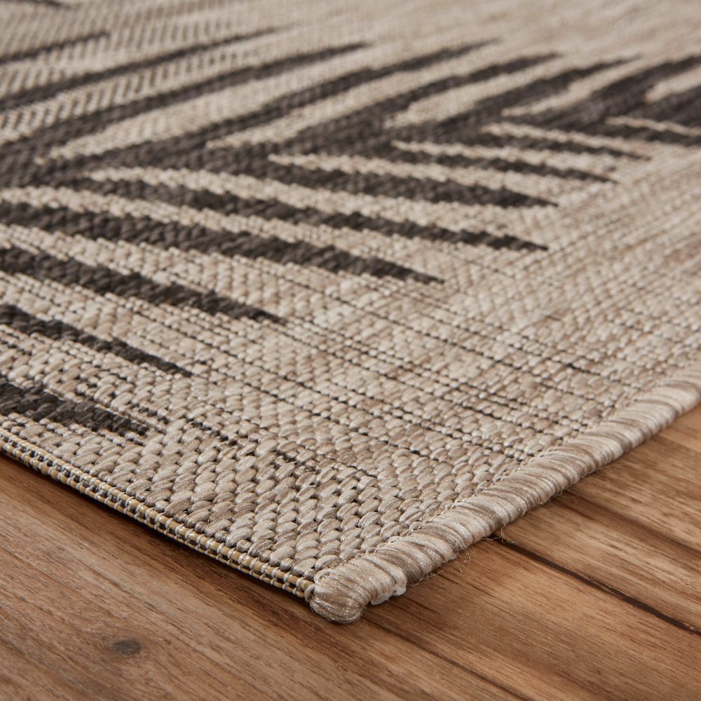 5' X 7' Beige And Red Palm Leaf Indoor Outdoor Area Rug
