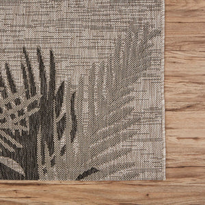 5' X 7' Beige And Red Palm Leaf Indoor Outdoor Area Rug