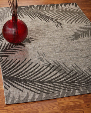 5' X 7' Beige And Red Palm Leaf Indoor Outdoor Area Rug