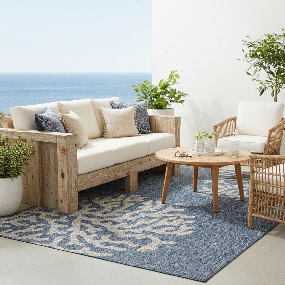 5' X 7' Blue And Gray Indoor Outdoor Area Rug