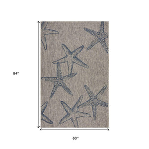 8' X 9' Blue And Gray Starfish Indoor Outdoor Area Rug