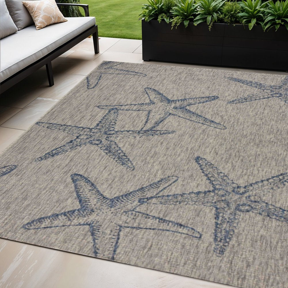 8' X 9' Blue And Gray Starfish Indoor Outdoor Area Rug