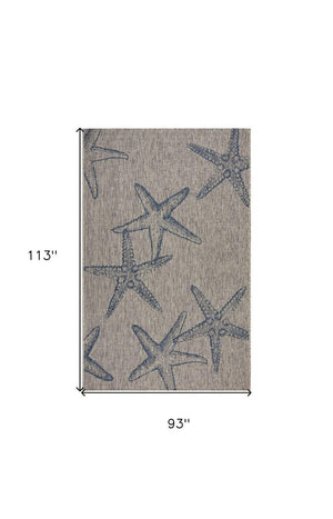 5' X 7' Blue And Gray Starfish Indoor Outdoor Area Rug