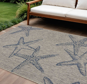 8' X 9' Blue And Gray Starfish Indoor Outdoor Area Rug