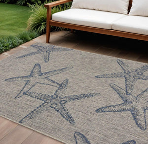 5' X 7' Blue And Gray Starfish Indoor Outdoor Area Rug