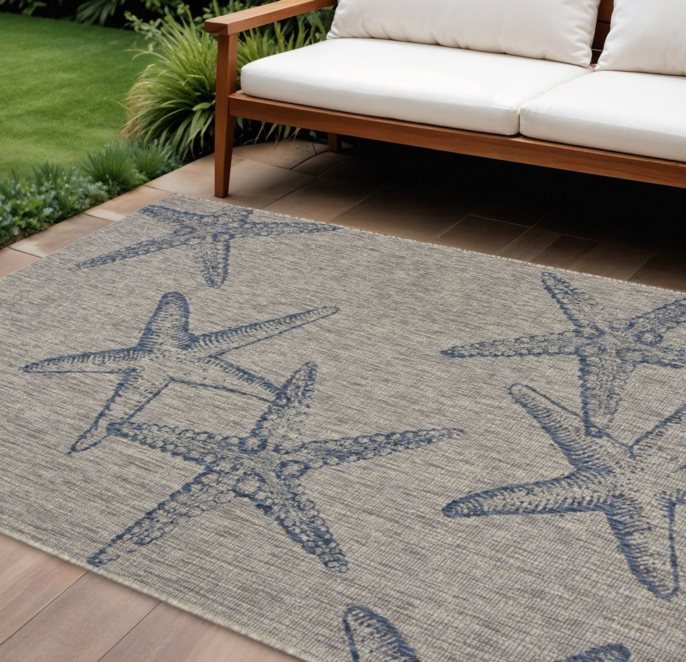 8' X 9' Blue And Gray Starfish Indoor Outdoor Area Rug
