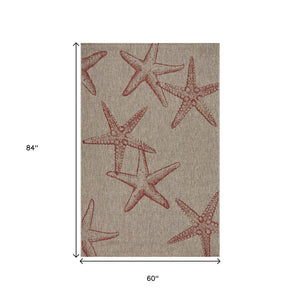 5' X 7' Beige Indoor Outdoor Area Rug