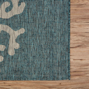 5' X 7' Blue And Gray Coral Indoor Outdoor Area Rug