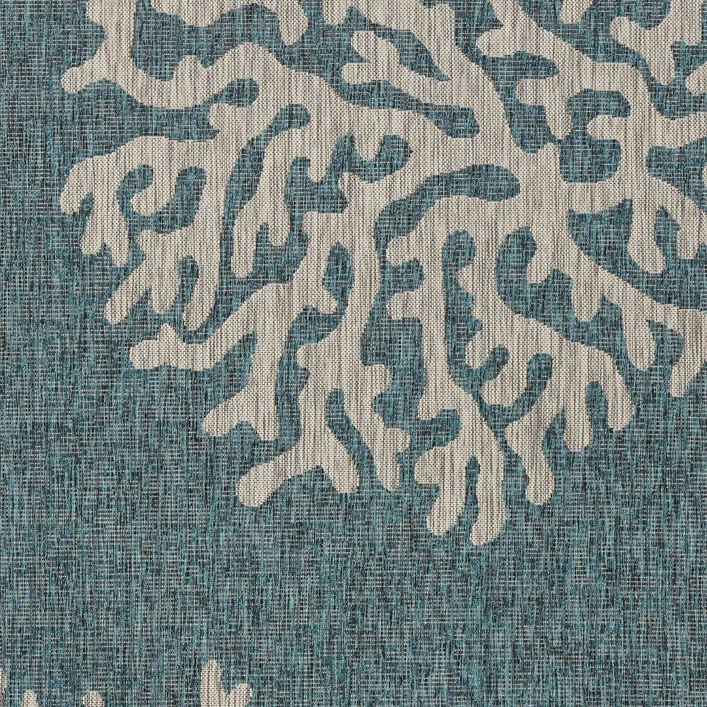 5' X 7' Blue And Gray Coral Indoor Outdoor Area Rug