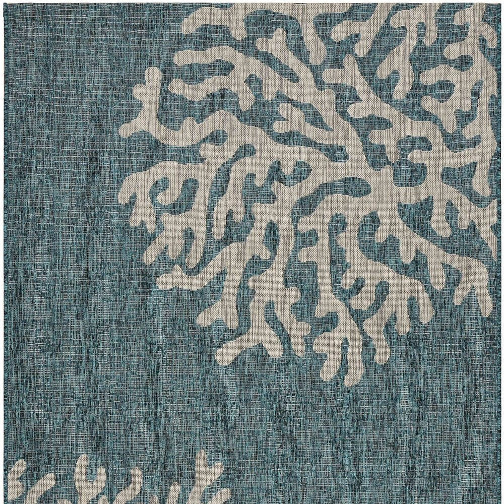 5' X 7' Blue And Gray Coral Indoor Outdoor Area Rug