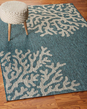 5' X 7' Blue And Gray Coral Indoor Outdoor Area Rug
