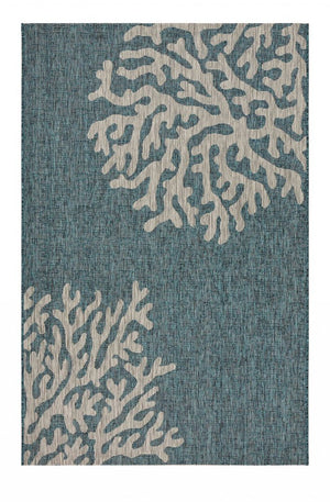 5' X 7' Blue And Gray Coral Indoor Outdoor Area Rug