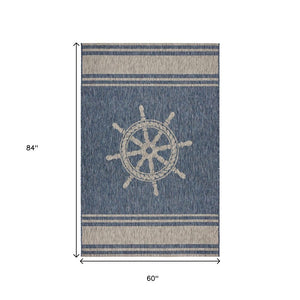 5' X 7' Blue And Gray Indoor Outdoor Area Rug
