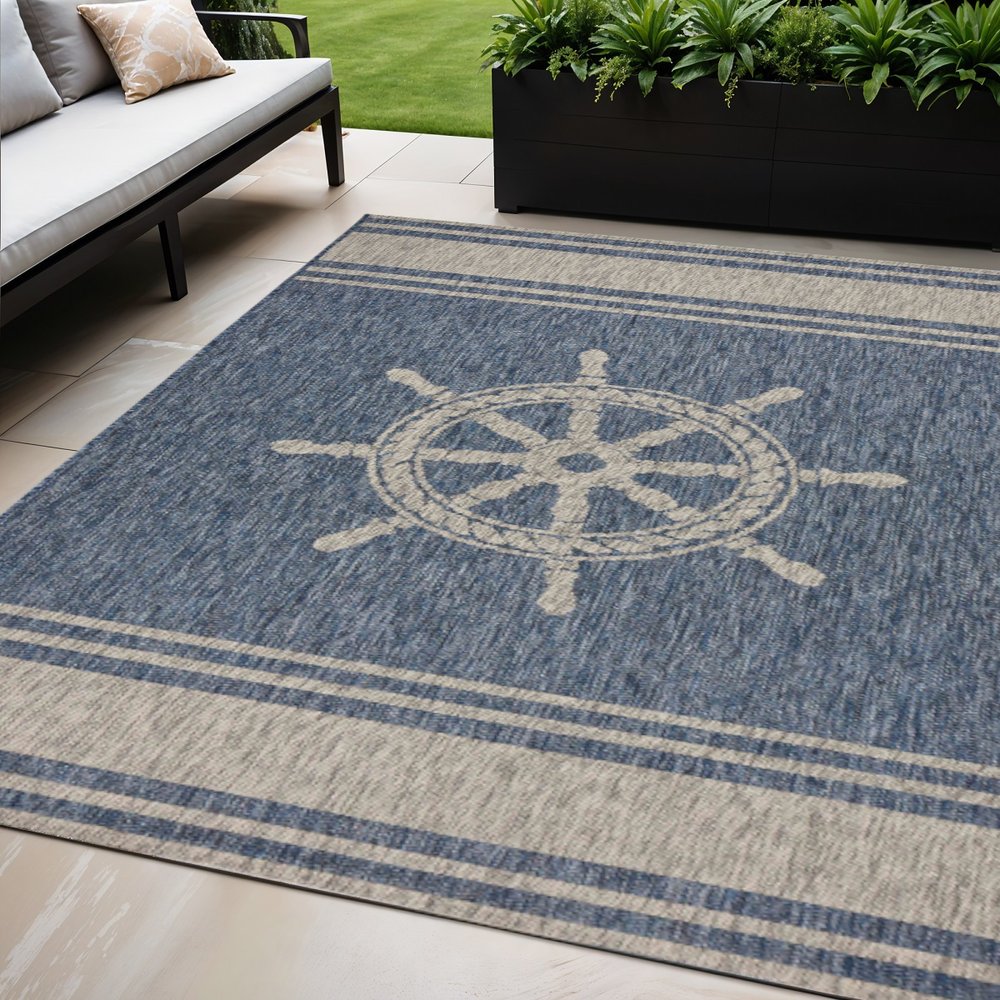 5' X 7' Blue And Gray Indoor Outdoor Area Rug