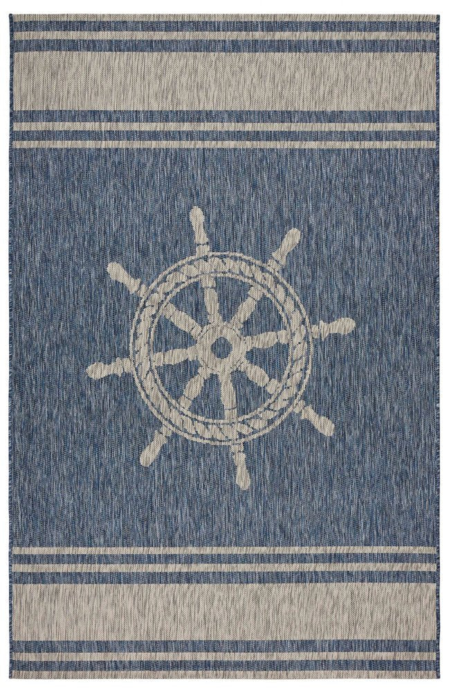 8' X 9' Blue And Gray Indoor Outdoor Area Rug