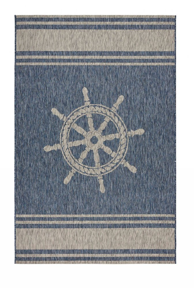 5' X 7' Blue And Gray Indoor Outdoor Area Rug