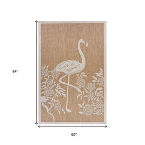 5' X 7' Beige Flamingo Indoor Outdoor Area Rug