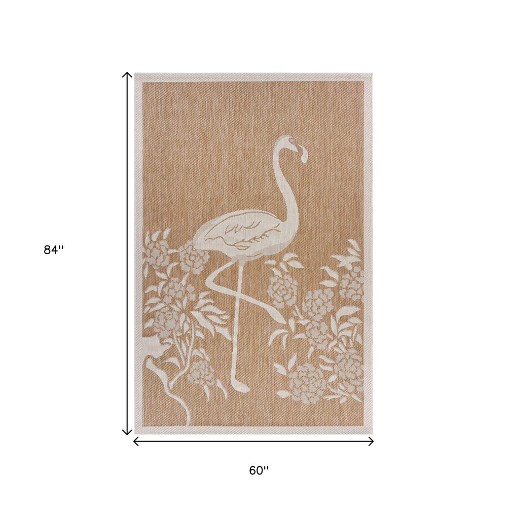 5' X 7' Beige Flamingo Indoor Outdoor Area Rug