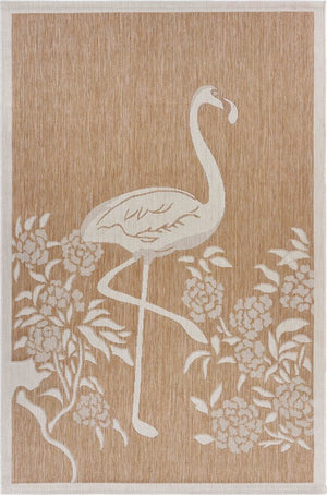 5' X 7' Beige Flamingo Indoor Outdoor Area Rug