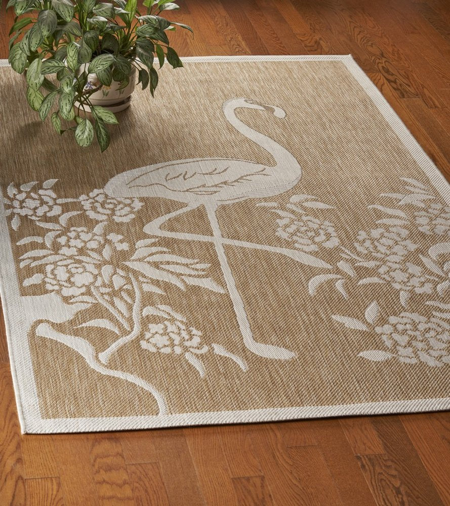 5' X 7' Beige Flamingo Indoor Outdoor Area Rug