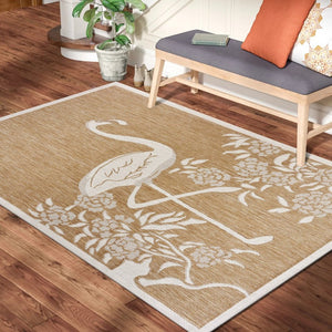 5' X 7' Beige Flamingo Indoor Outdoor Area Rug