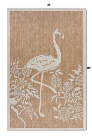 5' X 7' Beige Flamingo Indoor Outdoor Area Rug
