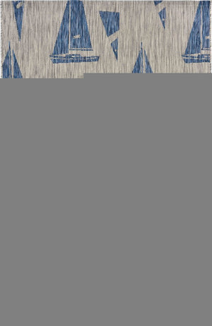 5' X 7' Gray And Blue Sailboat Indoor Outdoor Area Rug