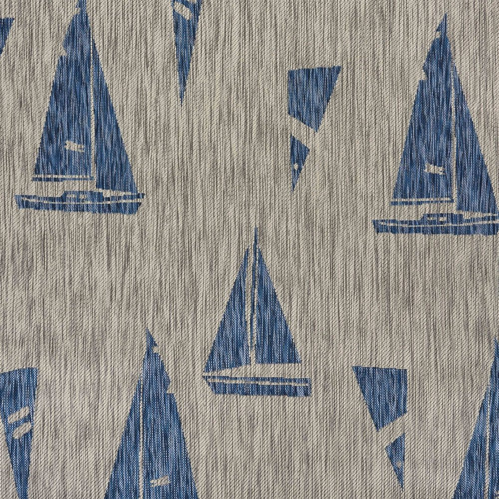 5' X 7' Gray And Blue Sailboat Indoor Outdoor Area Rug