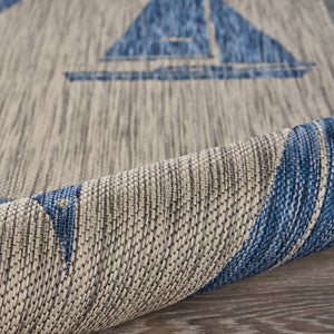 5' X 7' Gray And Blue Sailboat Indoor Outdoor Area Rug