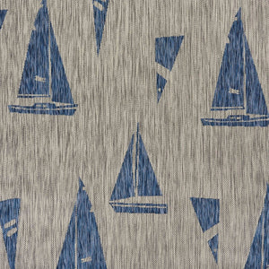 5' X 7' Gray And Blue Sailboat Indoor Outdoor Area Rug
