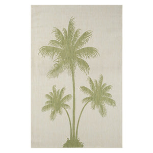 5' X 7' Beige And Green Palm Tree Indoor Outdoor Area Rug