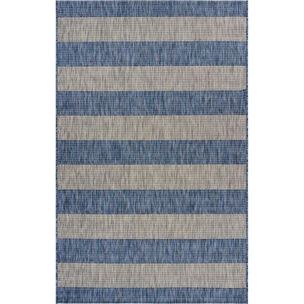 5' X 7' Blue And Gray Indoor Outdoor Area Rug