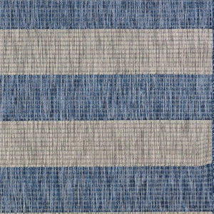 5' X 7' Blue And Gray Striped Indoor Outdoor Area Rug