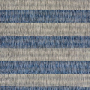 5' X 7' Blue And Gray Striped Indoor Outdoor Area Rug