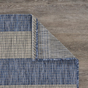 5' X 7' Blue And Gray Striped Indoor Outdoor Area Rug