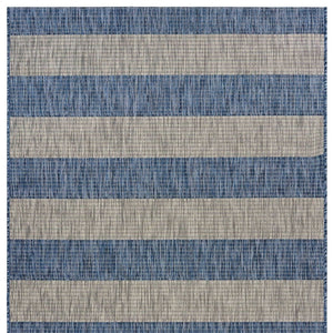 5' X 7' Blue And Gray Striped Indoor Outdoor Area Rug
