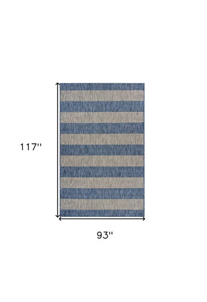 5' X 7' Blue And Gray Striped Indoor Outdoor Area Rug