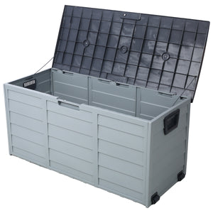75 Gallon Waterproof Outdoor Deck Box, Resin, Lockable Patio Storage for Cushions and Garden Tools, with Wheels, Gray